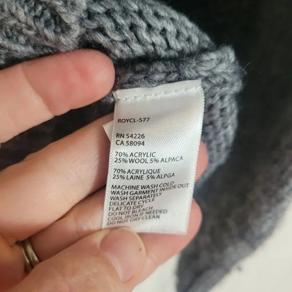 Royal Robbins Wool‎ Blend Hooded Cable Knit Cardigan Sweater Women's Large Gray